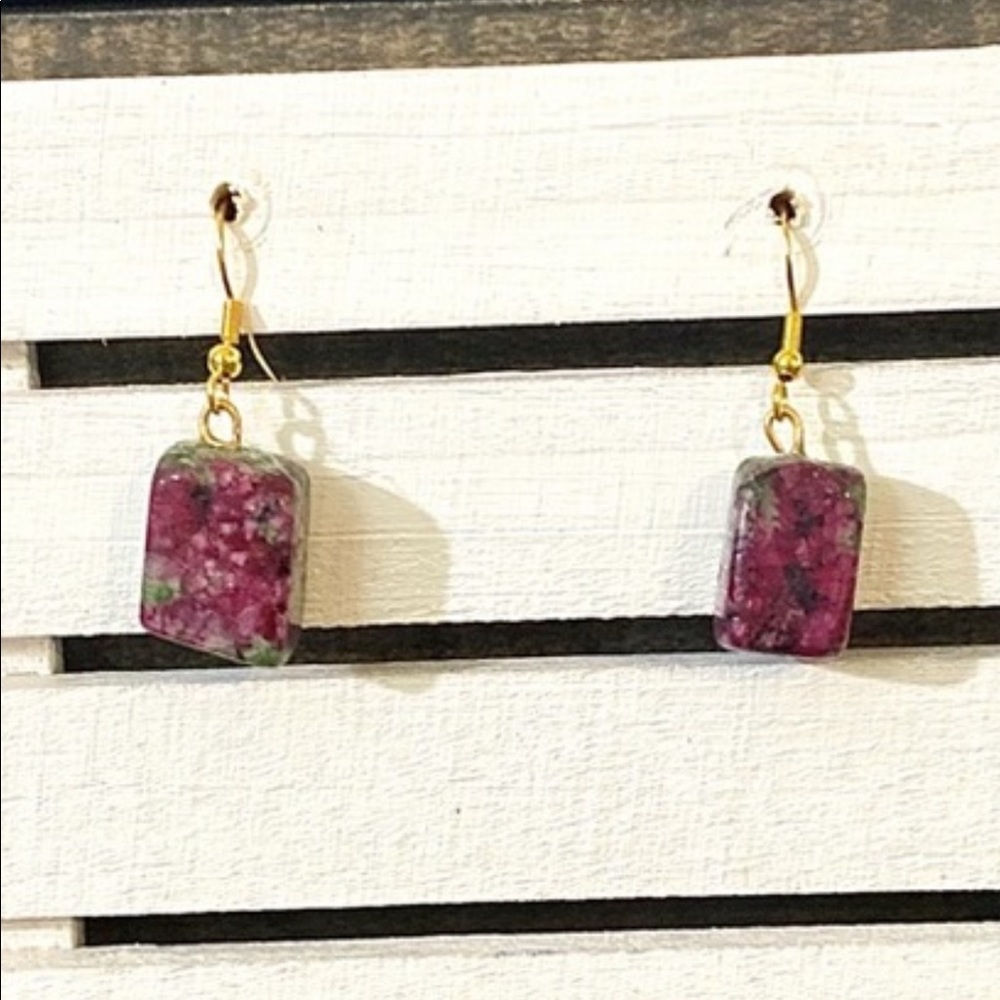 Ruby Zoisite Tumbled Crystal Stone earrings 1/2